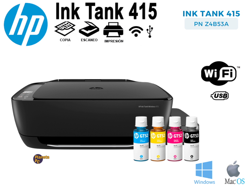 Impresora HP Ink Tank 415 Multifuncional Wireless Tinta Continua - PCSYSTEM