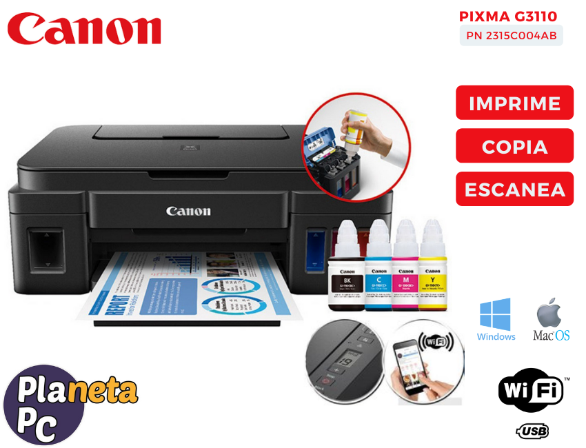 Impresora Multifuncional Canon G3110 Imprime Copia Escanea Wifi Usb 2.0 -  Moncase Computer